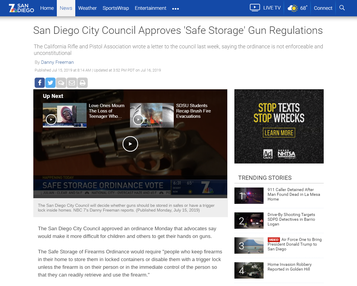 7 San Diego San Diego City Council Approves 'Safe Storage' Gun