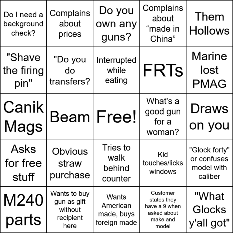 Behind the Gun Counter: Gun Store Bingo 2 | San Diego County Gun Owners